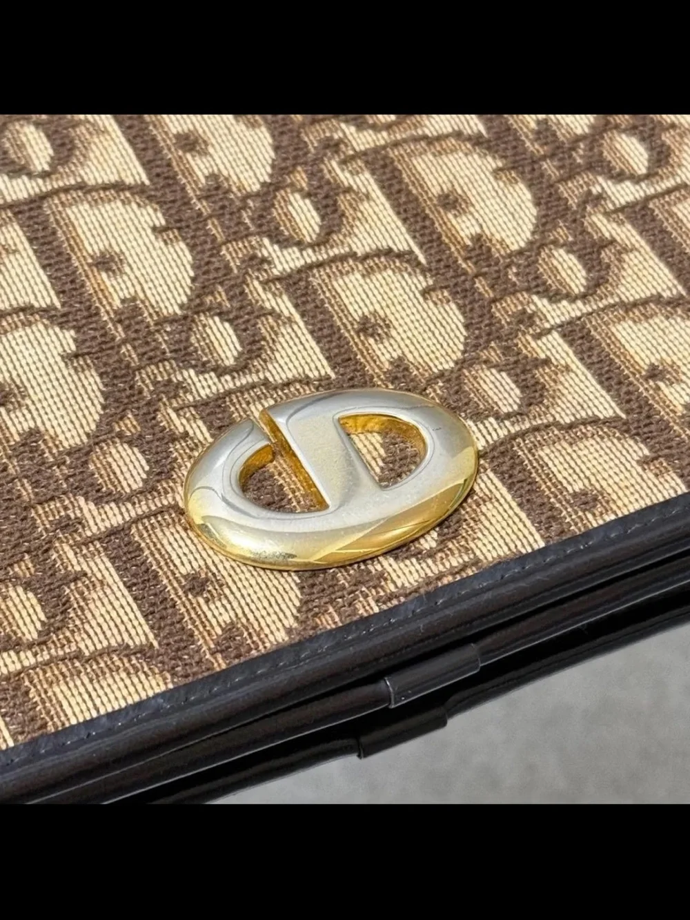 Dior Brown Logo Jacquard Crossbody with Gold Chain